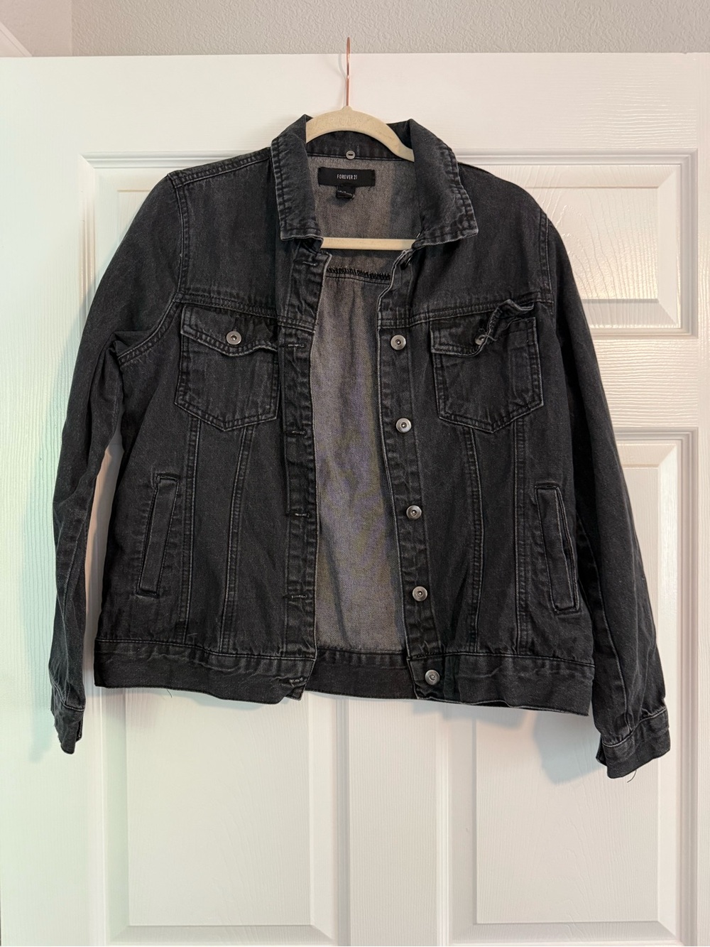 Forever 21 Black Denim Utility Jacket Jean Jacket Size M